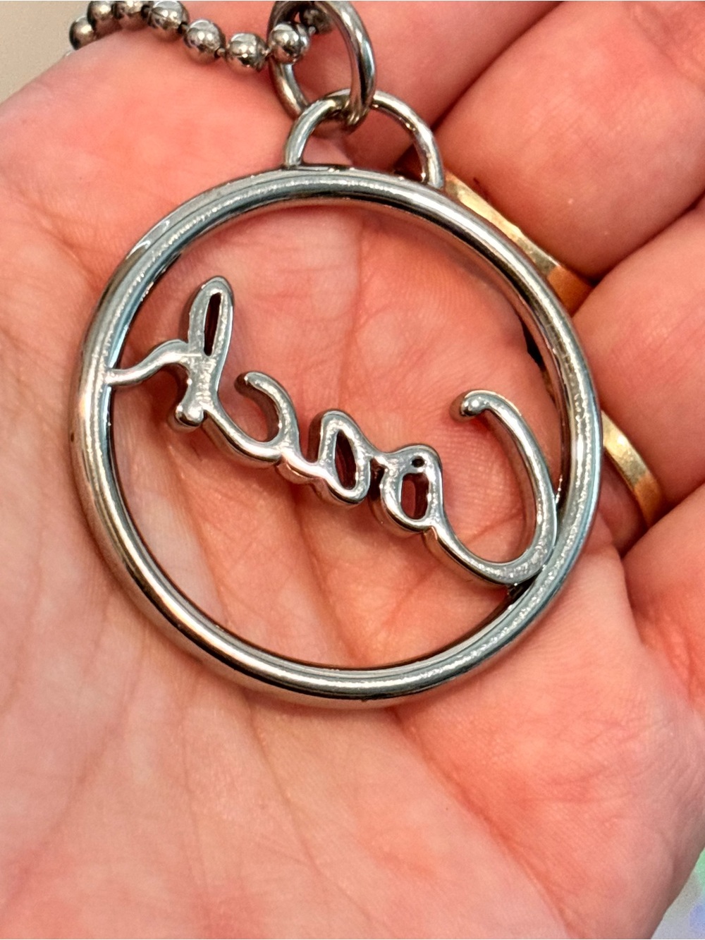 COACH Poppy Silver Script Round Keychain Charm - Picture 4 of 7